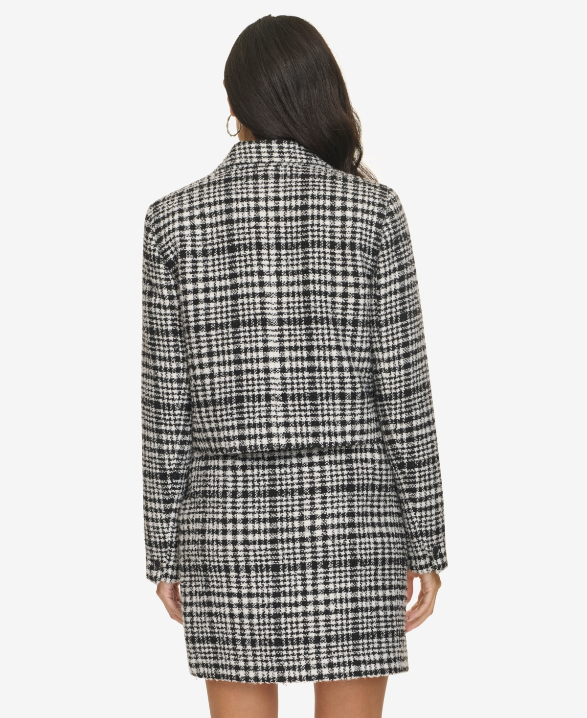 Calvin Klein Women's Plaid Tweed Cropped Blazer -cream