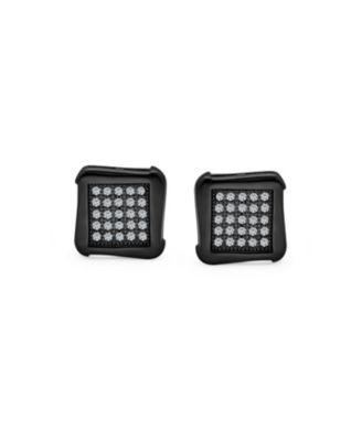 Black Geometric Square Pave CZ Cubic Zirconia Square Stud Earrings Black Plated .925 Sterling Silver