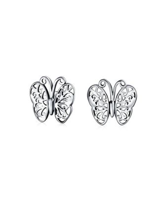 Small Animals Nature Garden Insects Filigree Butterfly Stud Earrings Sterling Silver