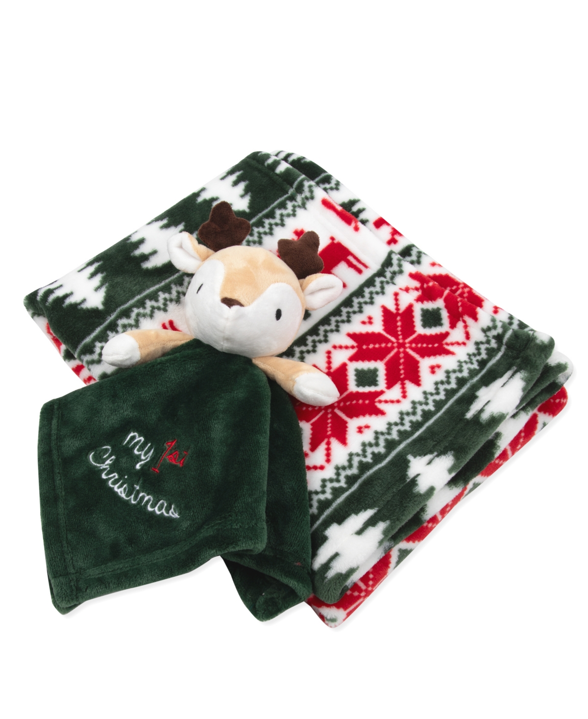 Baby Essentials My 1st Christmas Fair Isle Blanket with Reindeer Snuggler, 2-Piece Set