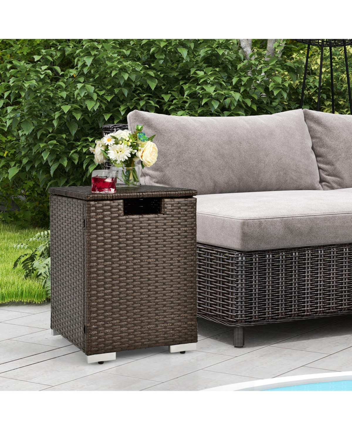 Skonyon 2-in-1 Patio Rattan Gas Propane Tank Cover for lbs Propane Tanks- Brown
