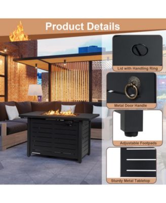 42 Inch 60 000 BTU Rectangular Propane Fire Pit Table with Waterproof Cover