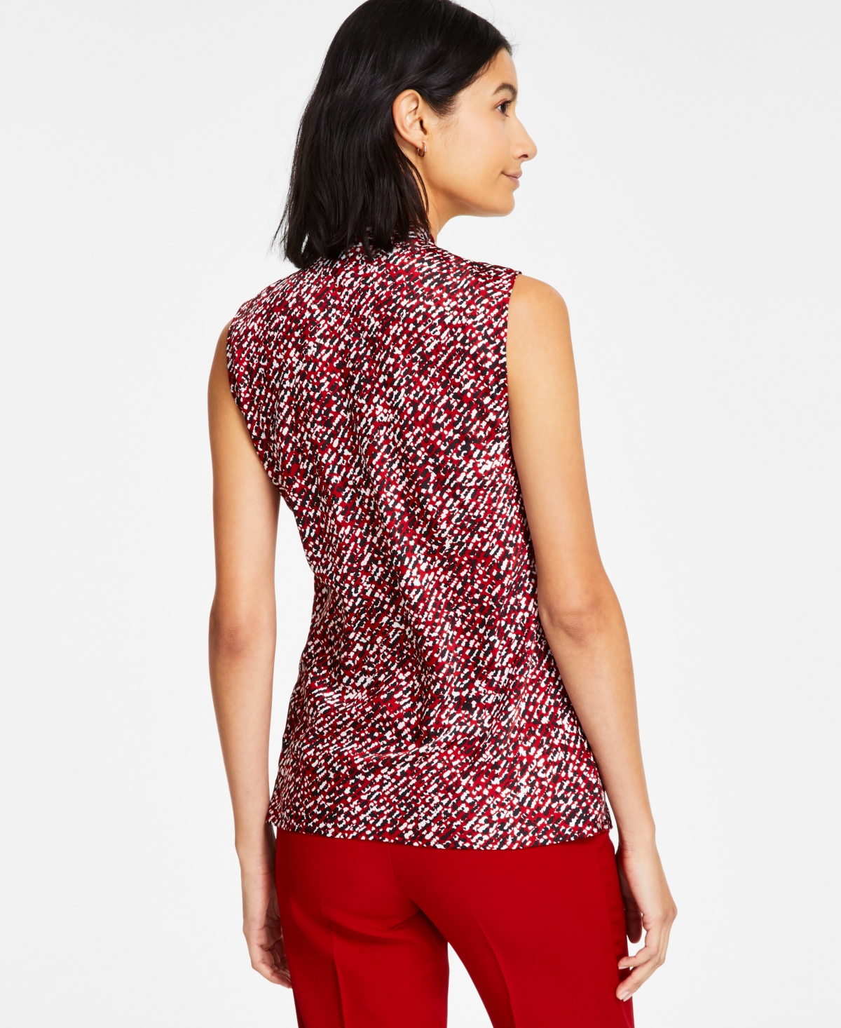 Kasper Women's Satin Printed Tie-Neck Sleeveless Blouse, Regular & Petite Sizes