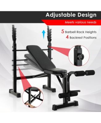 Adjustable Weight Bench and Barbell Rack Set with Weight Plate Post