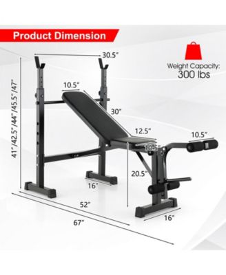 Adjustable Weight Bench and Barbell Rack Set with Weight Plate Post