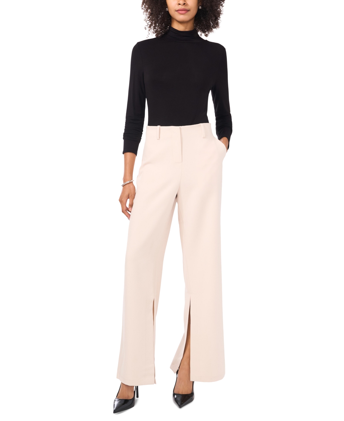 Shop Vince Camuto Women's Wide-leg Split-hem Trousers In Neutral