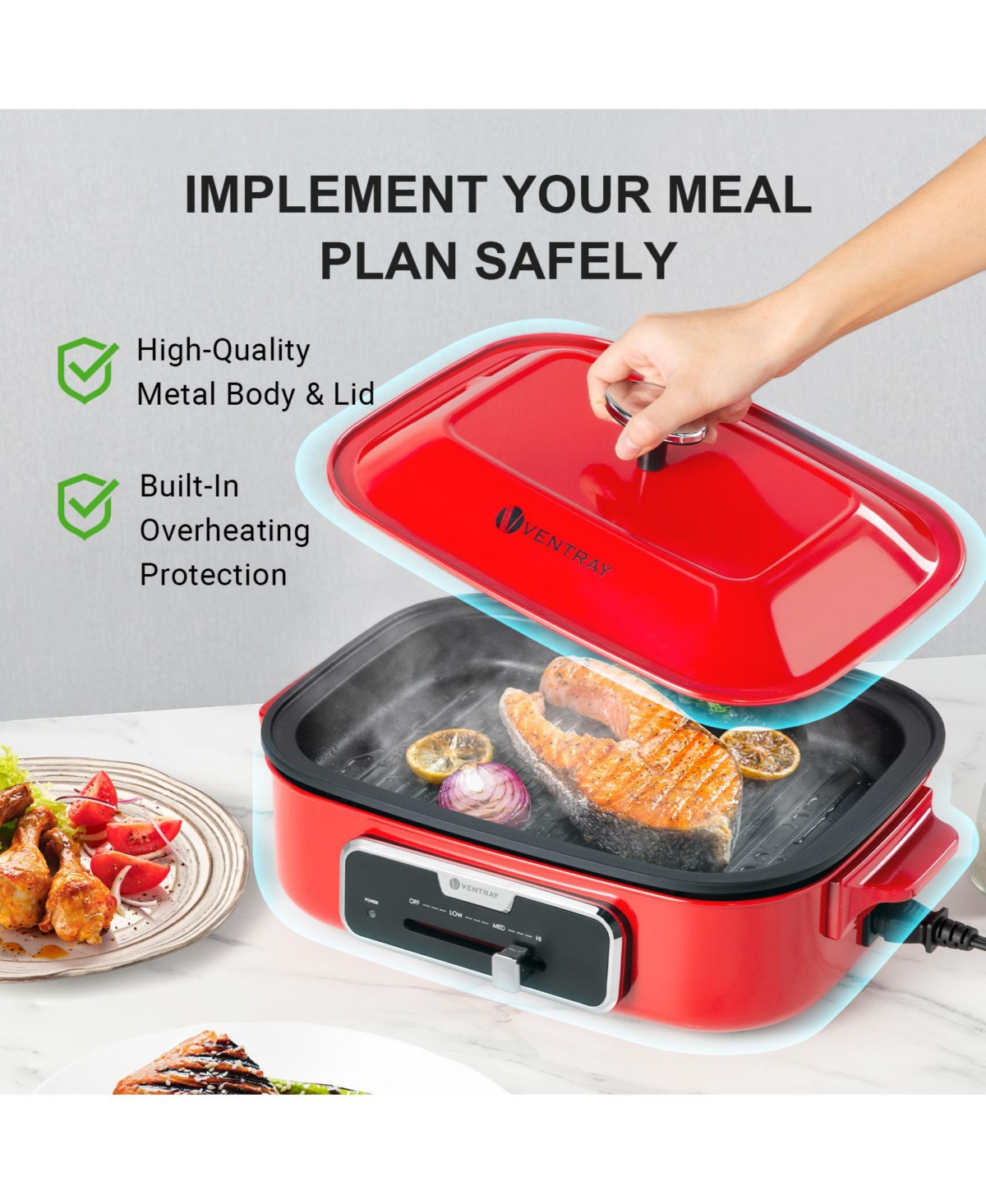 Ventray Classic Indoor Grill Set, Versatile Electric Grill Griddle Skillets Set with 5 Removable Nonstick Plates