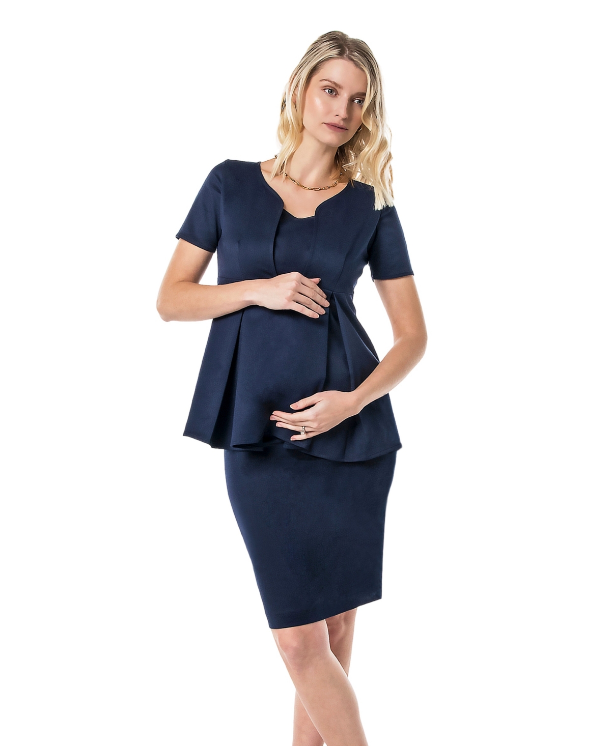 Marion Maternity Nursing Short Sleeve Empire Waist Top in Italian Stretch Suiting Fabric