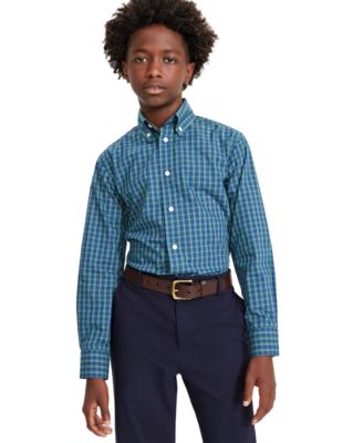 Big Boys Plaid Classic Fit Dress Shirt Blue Size 16r