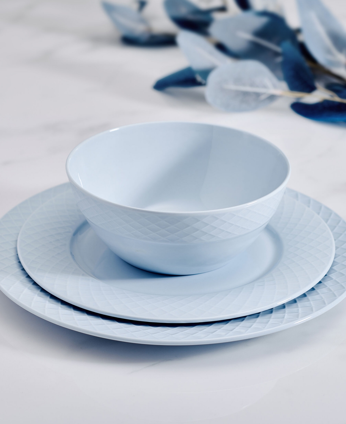 Mikasa Trellis Misty Blue 12 Pc. Dinnerware Set, Service For 4 In Misty Blue