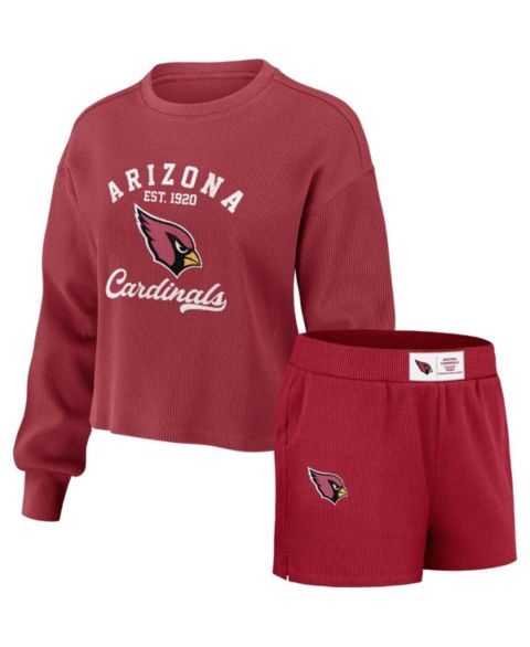 WEAR by Erin Andrews Women's Cardinal Arizona Cardinals Waffle Knit Long Sleeve T-Shirt & Shorts Lounge Set