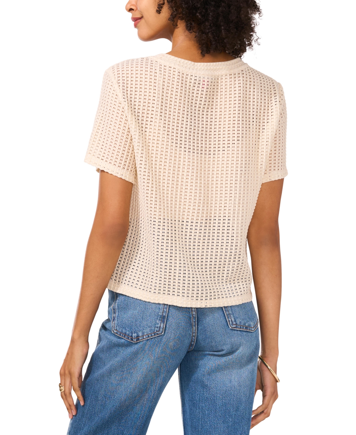VINCE CAMUTO WOMEN'S SHEER SHORT-SLEEVE CREWNECK TEE 