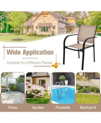 Set of 2 Patio Stackable Dining Chairs with Armrests Garden Deck