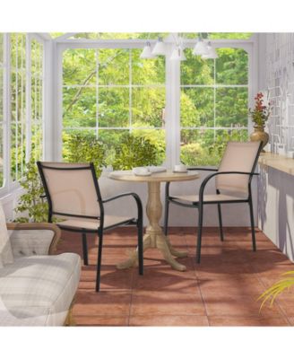 Set of 2 Patio Stackable Dining Chairs with Armrests Garden Deck