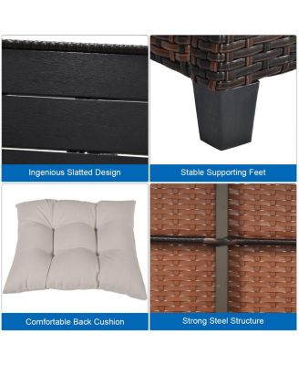 3 Pieces Hand-Woven Rattan Outdoor Sofa Set with Dining Table