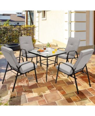 5 Pieces Outdoor Dining Set with 4 Stackable Chair and High-Back Cushions