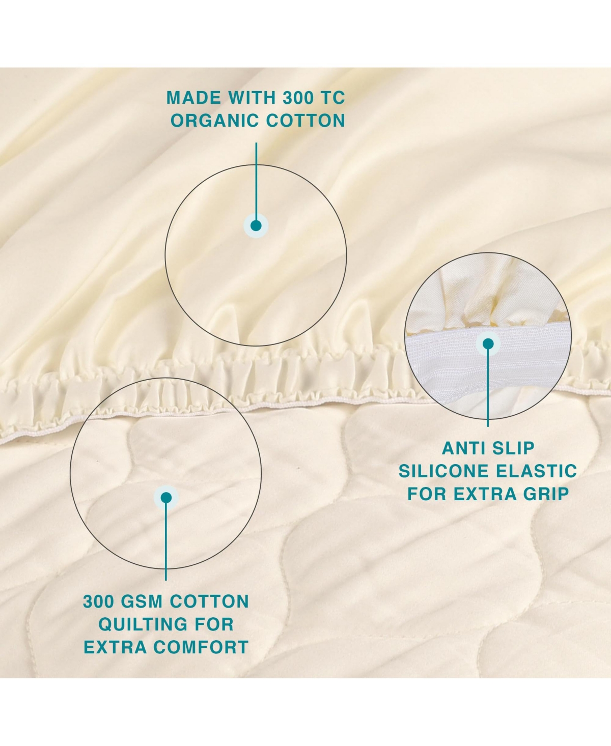 Fabdreams Organic Luxury Organic Cotton Quilted Mattress Protector with 17" Deep Pockets, Water- Resistant