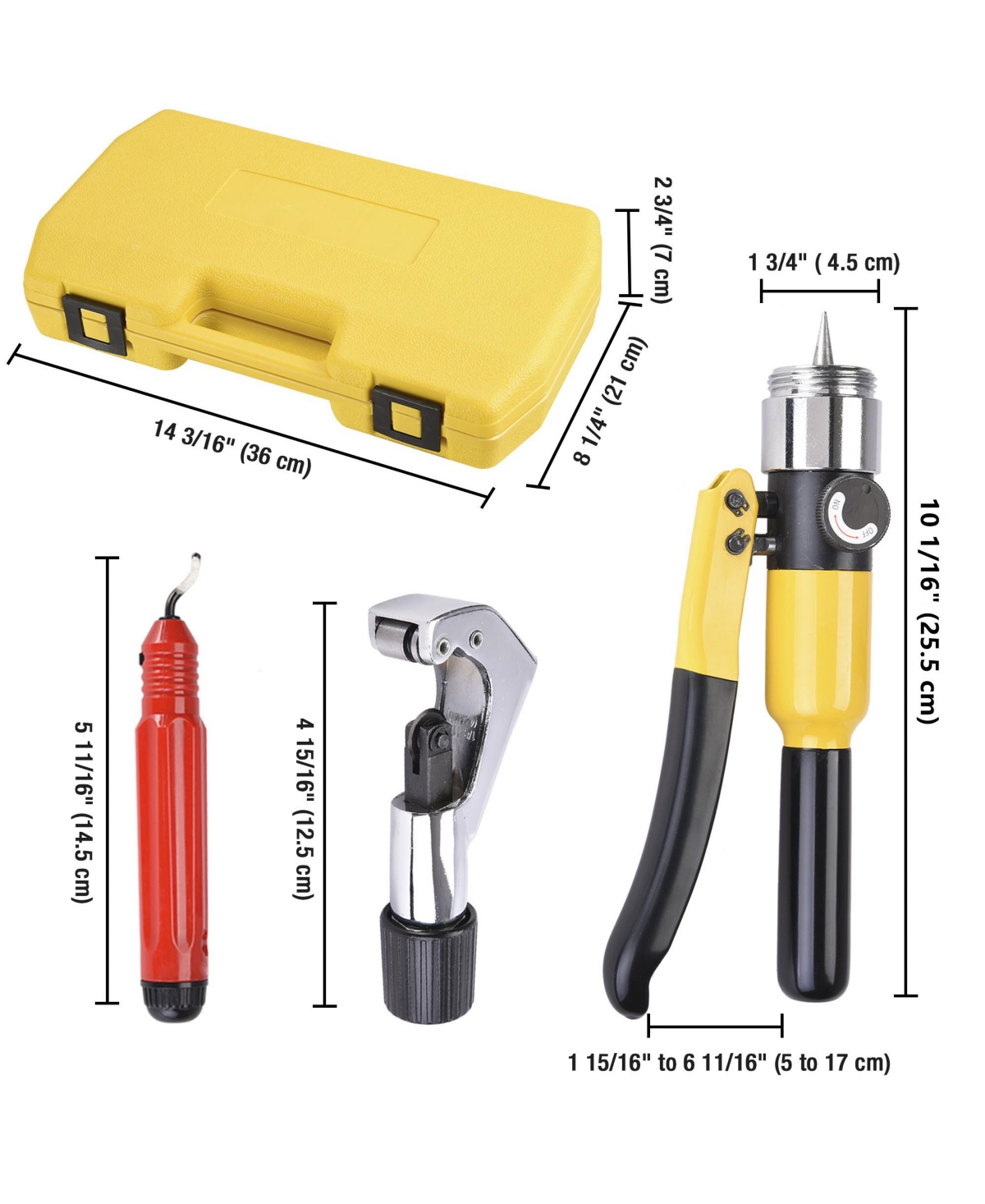Yescom Hydraulic Tube Expander Swaging 7 Lever Expander Tools Kit Hvac Tool w/ Case