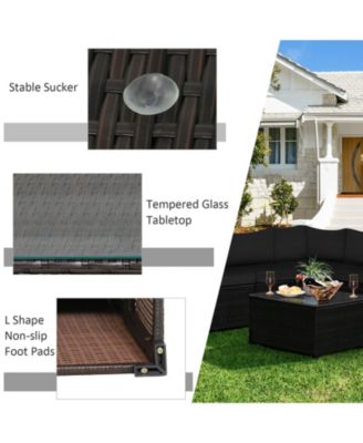 6 Pieces Rattan Patio Sectional Sofa Set with Cushions for 4-5 Person