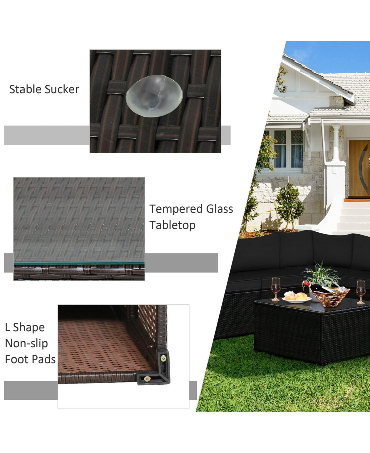 Sugift 6 Pieces Rattan Patio Sectional Sofa Set with Cushions for 4-5 Person