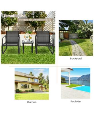 3 Pieces Patio Bistro Furniture Set with Glass Top Table Garden Deck