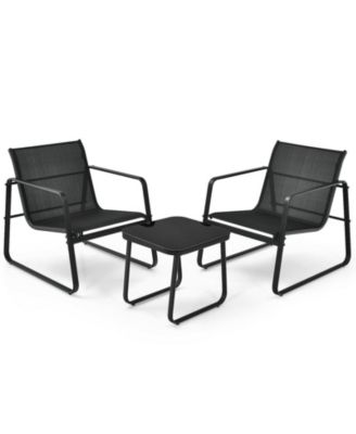 3 Pieces Patio Bistro Furniture Set with Glass Top Table Garden Deck