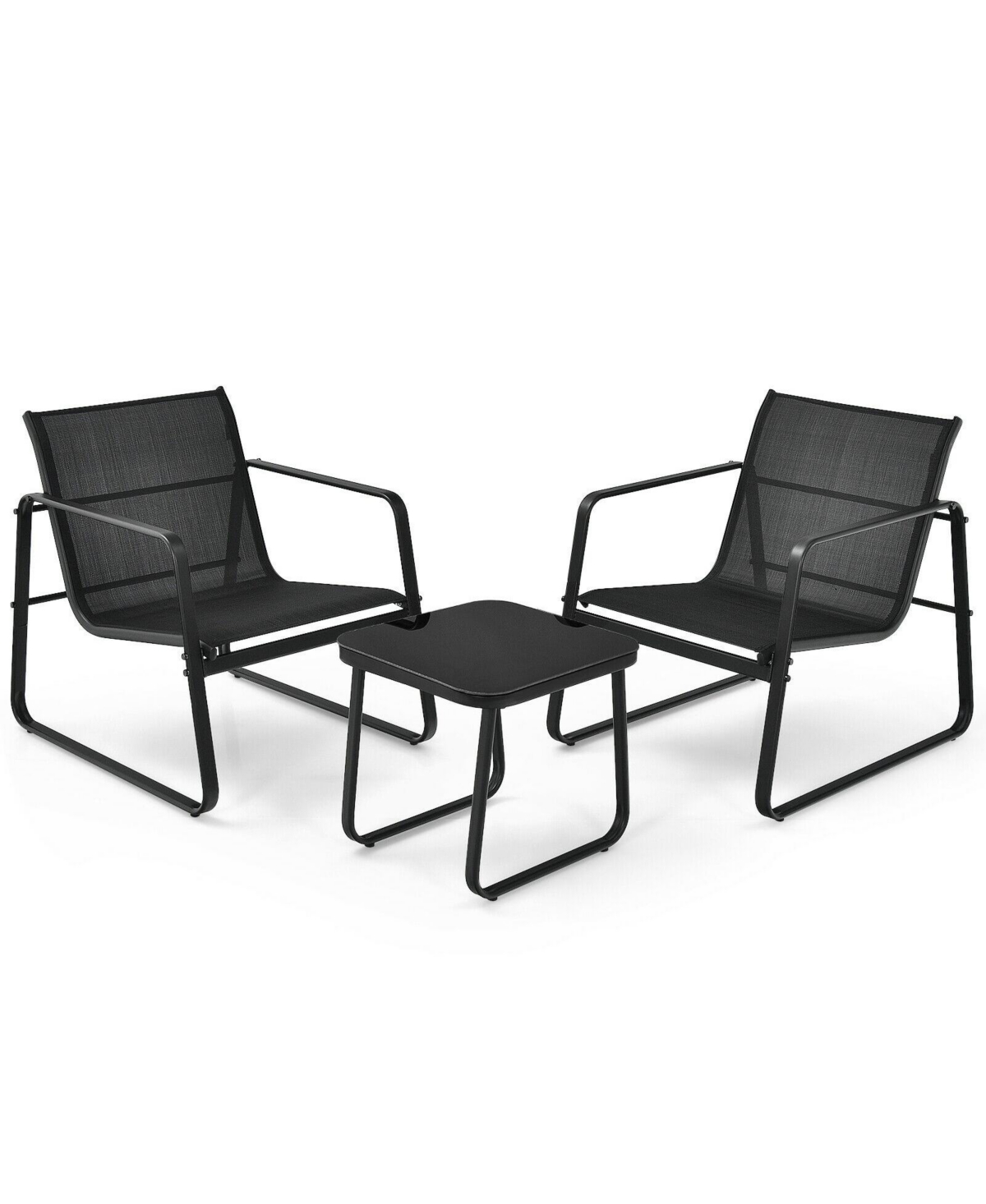 3 Pieces Patio Bistro Furniture Set with Glass Top Table Garden Deck