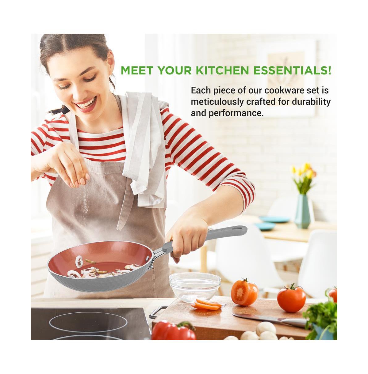 NutriChef Kitchenware Pots & Pans Set - Stylish Kitchen Cookware with Elegant Diamond Pattern, Non-Stick (11-Piece Set)