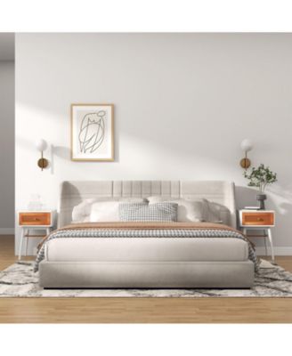 1-Drawer Modern Bedside Table with Solid Wood Legs