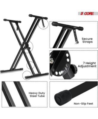 Keyboard Stand Double X Style Adjustable Piano Riser + Keyboard Piano Bench - BLACK