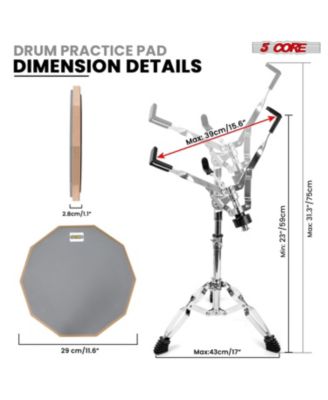 Drum Practice Pad Set 12" Adjustable Snare Drumming Stand Double Sided Silent Drummer Kit