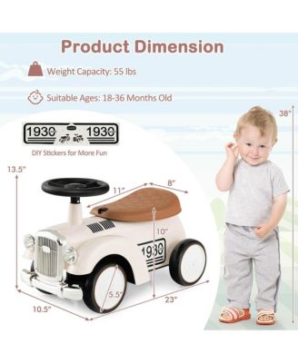 Retro Kids Ride-on Toy Kids Sit to Stand Vehicle with Working Steering Wheel White
