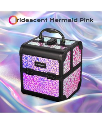 Makeup Train Case Cosmetic Organizer w/ Mirror Mermaid Pink Artist