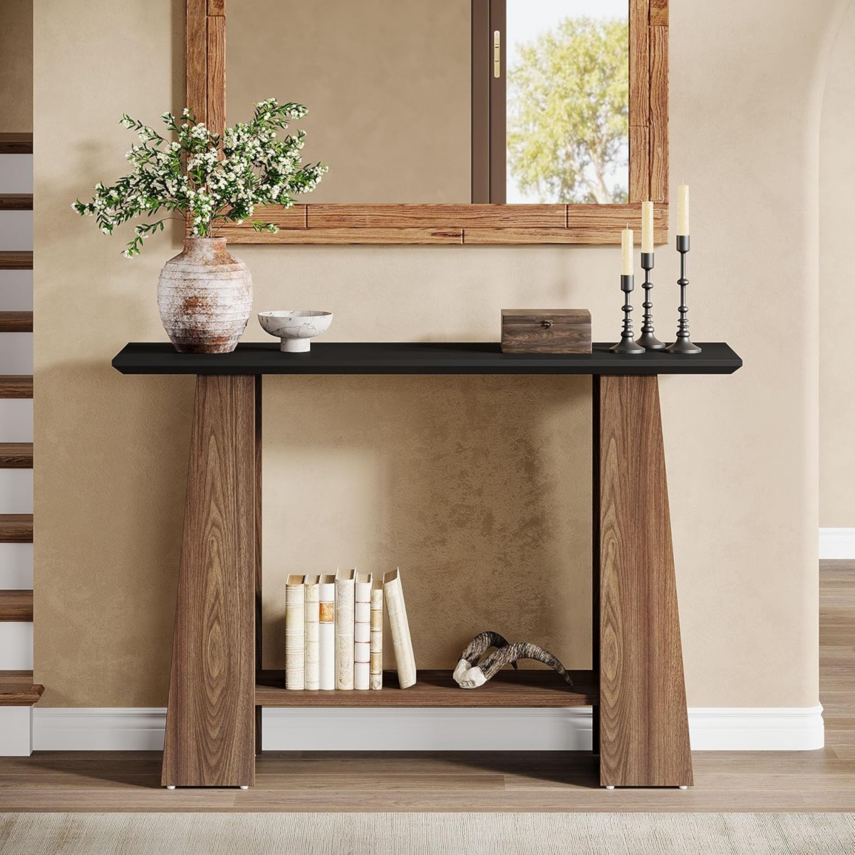 Tribesigns 47.24" Console Table for Entryway, Mid-Century Modern 2-Tier Narrow Wooden Sofa Table Behind Couch with Storage Shelf