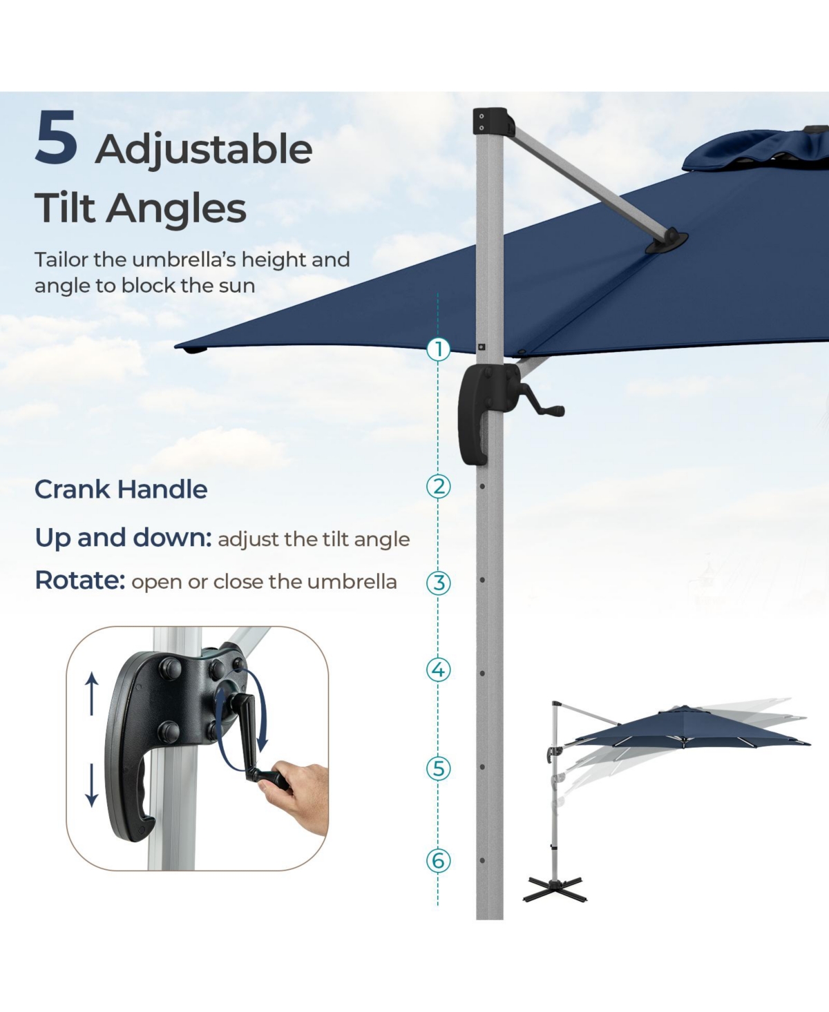 Sugift 11 Ft Outdoor Patio Umbrella with 360° Rotation and Adjustable Tilt- Navy