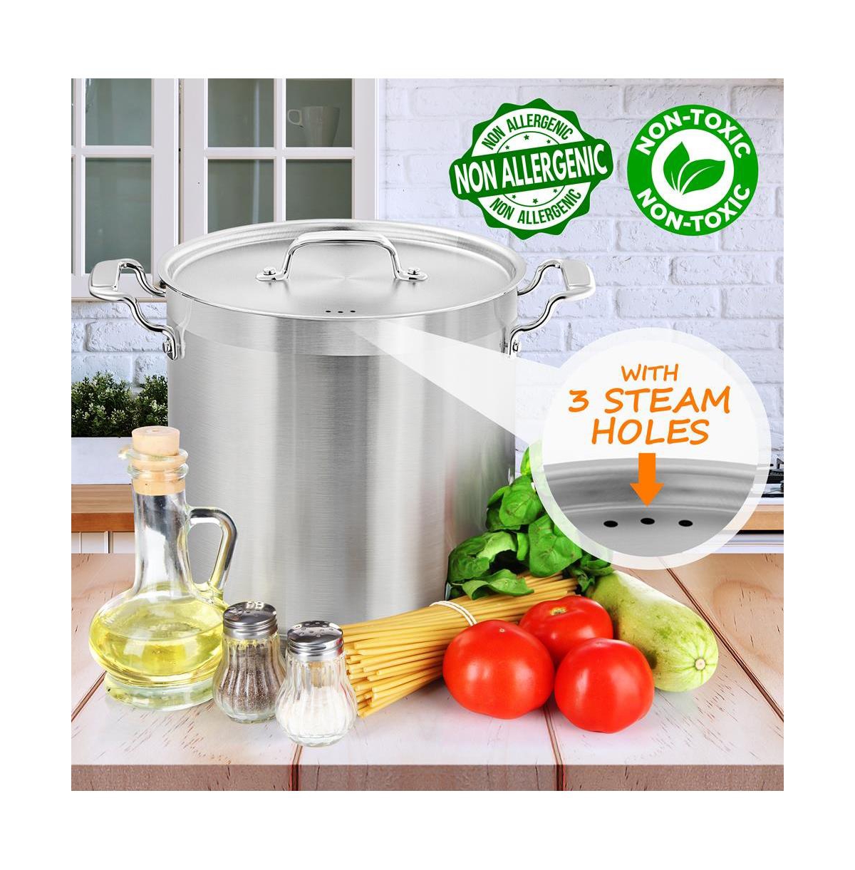 NutriChef Stainless Steel Cookware Stockpot - Quart, Heavy Duty Induction Pot