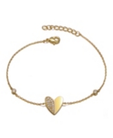 GiGiGirl 14K Gold Plated Cubic Zirconia Heart Station Charm Bracelet - Gold