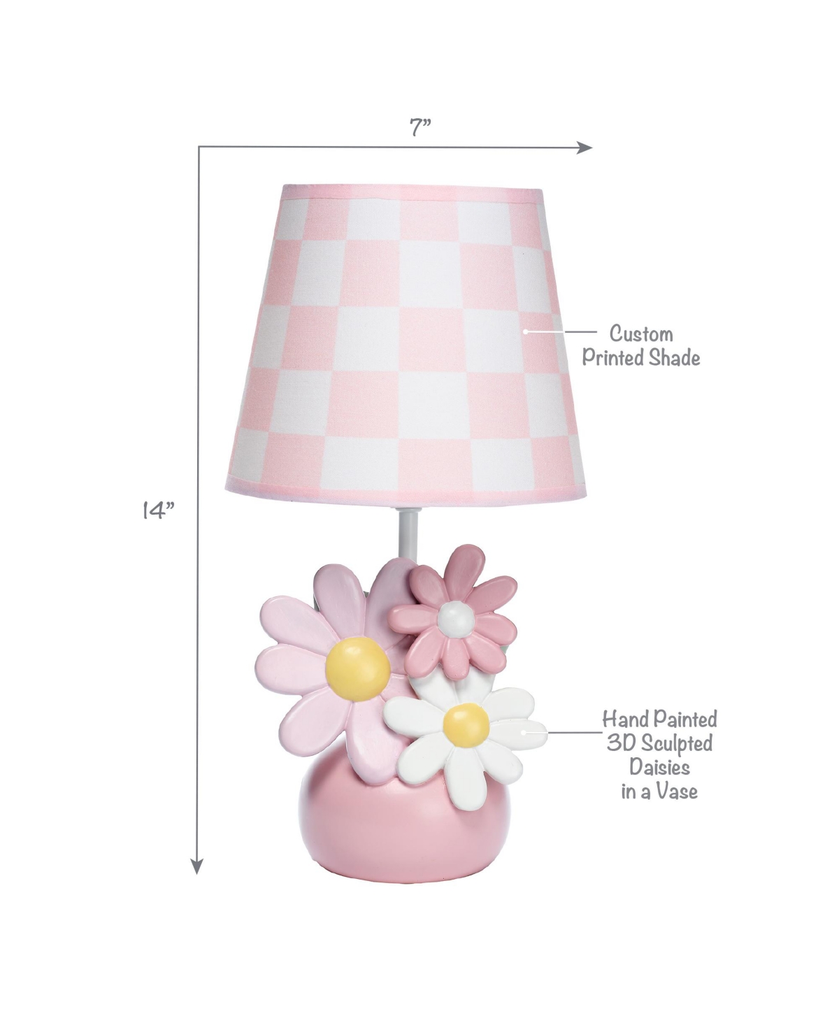 Lambs & Ivy Daisy Dreams Hand-PaintedFloral Lamp w/ Shade and Led Bulb - Pink