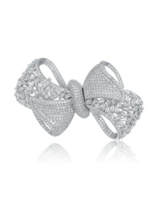 White Gold Plated Cubic Zirconia Ribbon Bow-Tie Brooch/Pin - Macy's