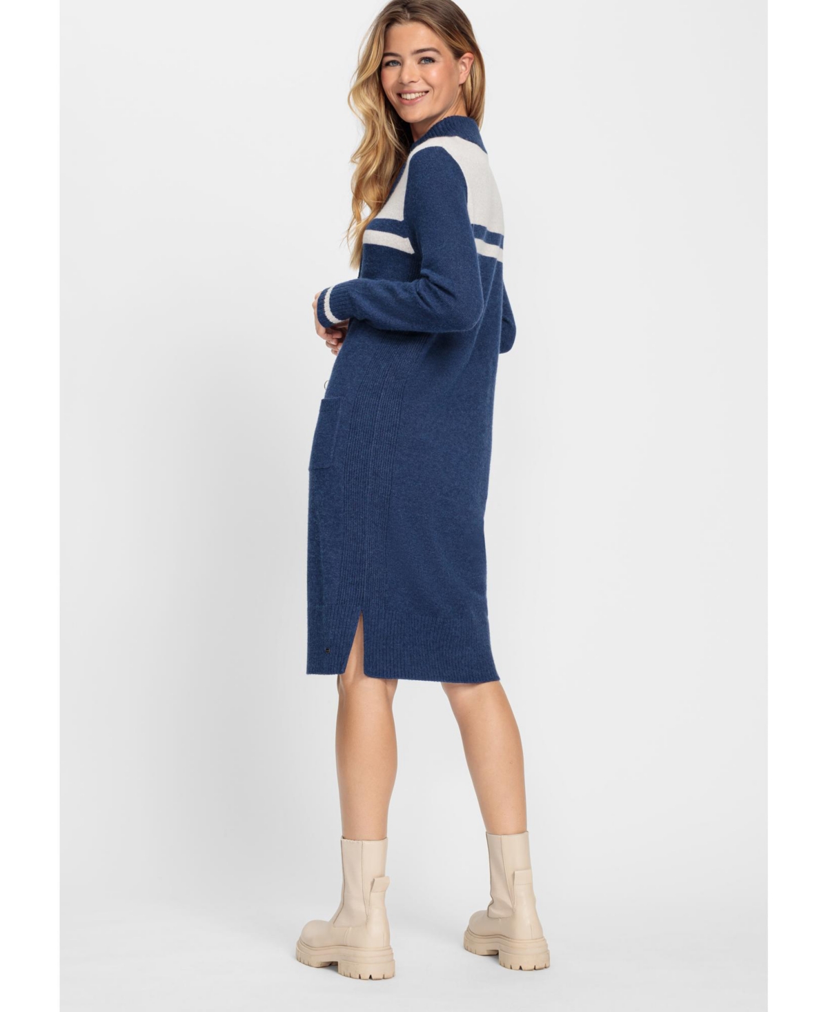 Olsen Women's 1/4 Sleeve Sweater Dress - Dark indigo denim mel