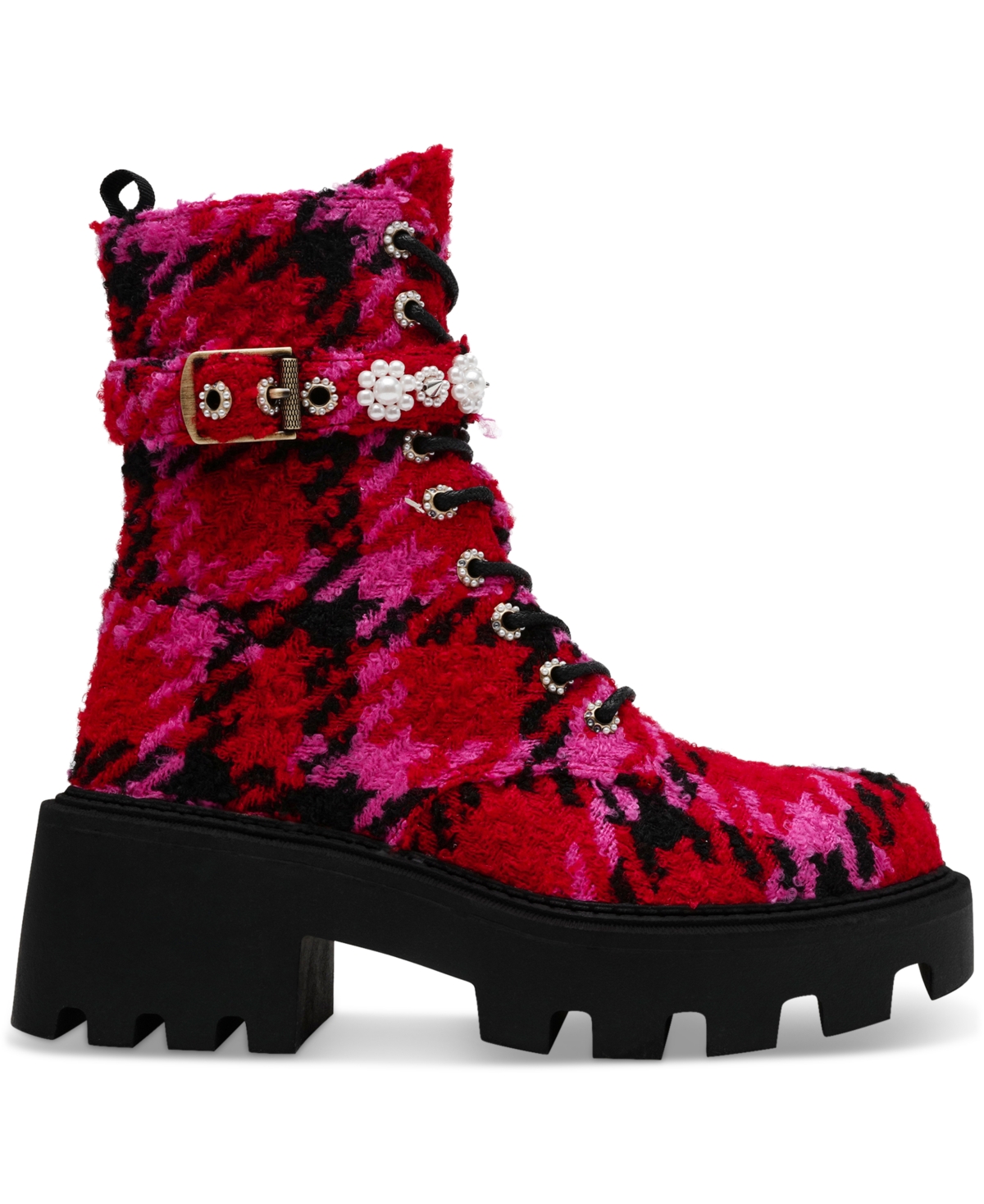 Betsey Johnson Women's Heathr Embellished Lug Sole Combat Booties