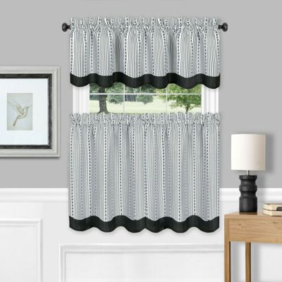 Farmhouse Striped Rod Pocket Cafe Kitchen Curtain Tier and Valance Set
