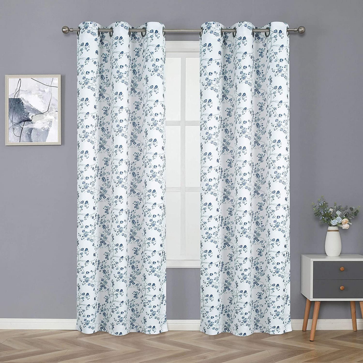 Kate Aurora Living Cherry Blossom Designed Grommet Top Window Curtains - 84 in. Long