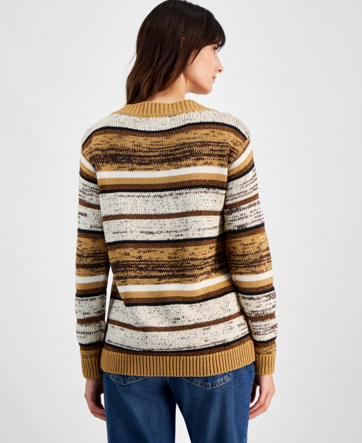 Style & Co Petite Stella Striped Metallic Sweater, Created For Macy's In Stella Icy Cofe