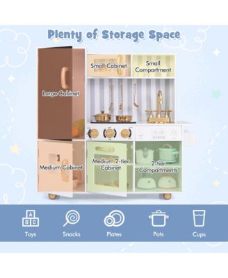 Play Kitchen Toy Set w/ Chalkboard Oven Sink Faucet Stove Water Dispenser