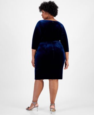 Plus Size Velvet Embellished Side-Ruffle Dress