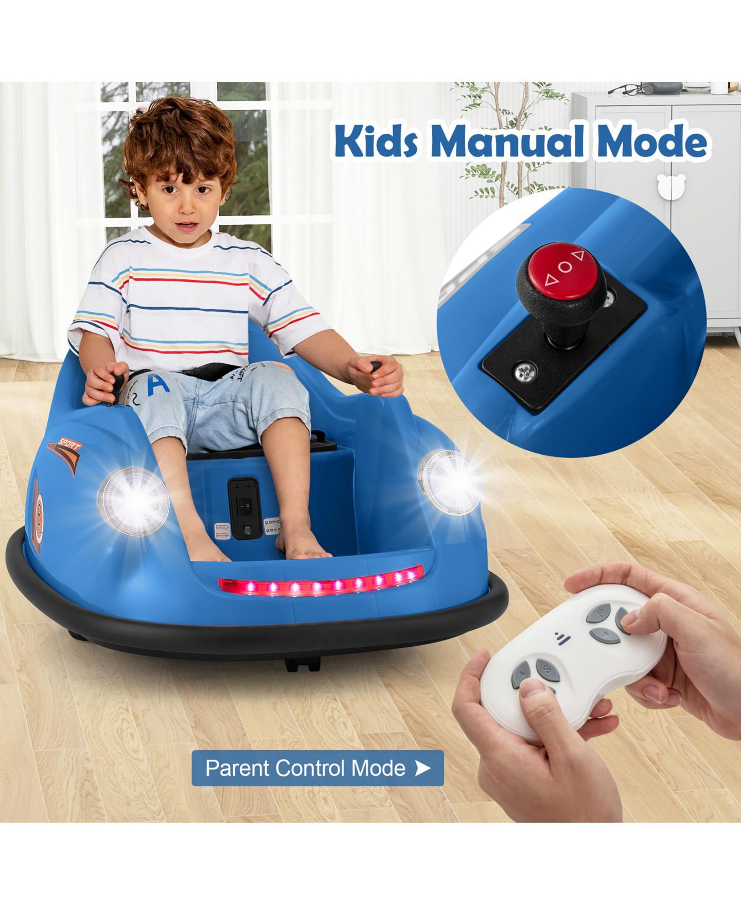 Детская игрушка Gymax 12V Electric Remote Control Ride-On Bumper Car, 44 lb Capacity, Ages 2-5, цвет: Чёрный, вариант 1 — фото 9