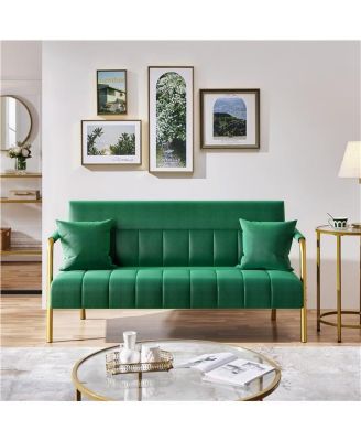 56.6″ W Upholstered Sofa Couch with Gold-tone Metal Arms and Legs