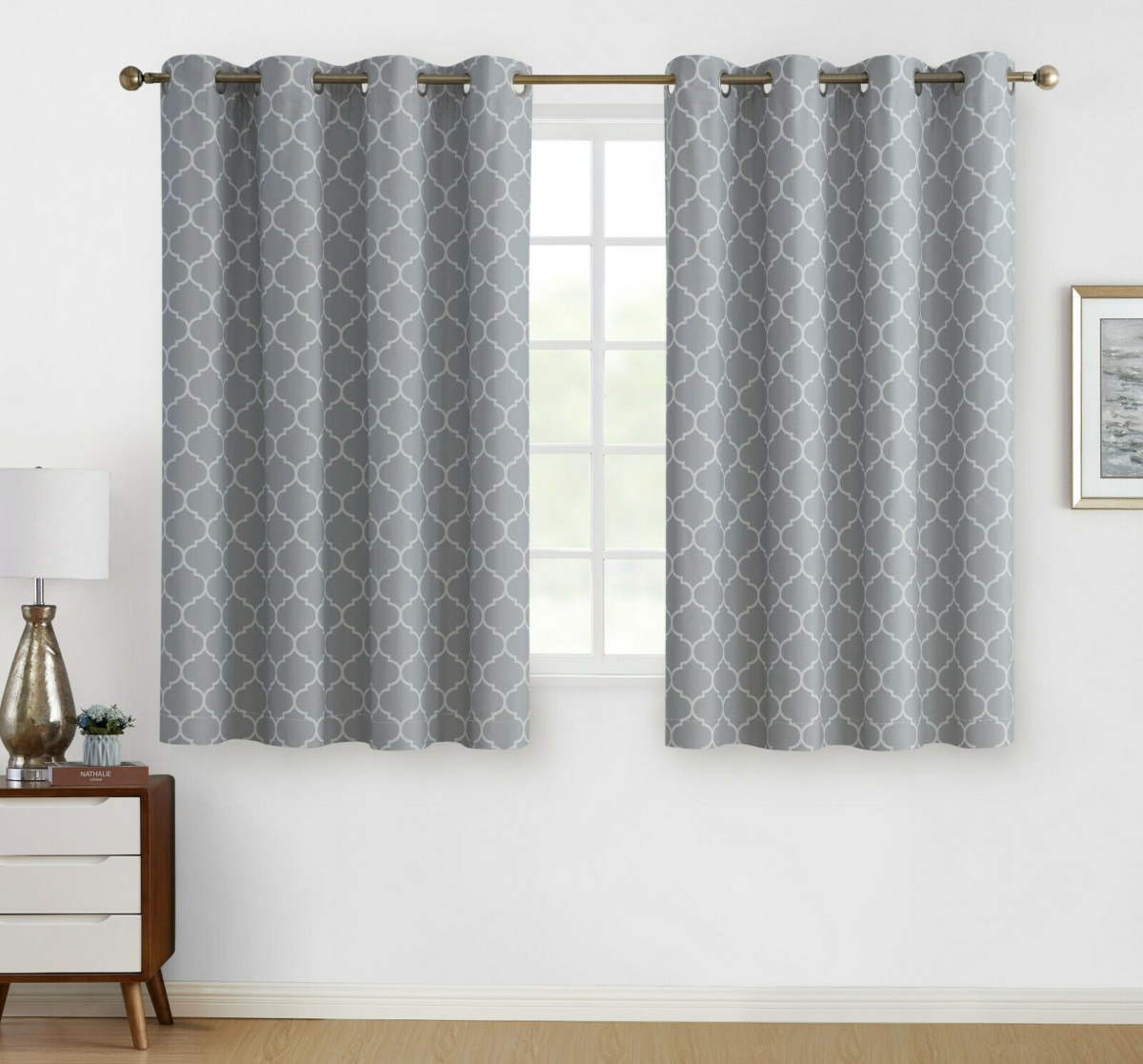 Kate Aurora Chic Living 100% Max Blackout Trellis Clover Thermal Curtains - 52 in. W x 84 in. L,- Gray