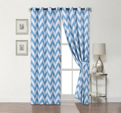 2 Pack Room Darkening Juvi Chevron Grommet Top Window Curtains With Tiebacks